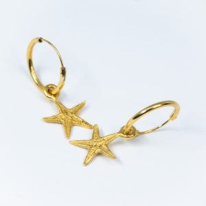 aros estrella de mar plata baño de oro